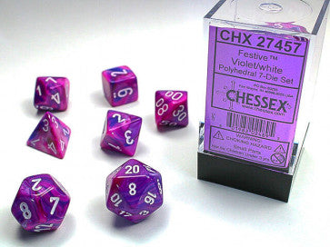 Chessex D7-Die Set Dice Festive Violet/white  (7 Dice in Display)