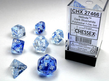 Chessex D7-Die Set Dice Polyhedral Dark Blue White  (7 Dice in Display)