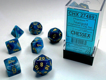 Chessex D7-Die Set Dice Borealis Teal/Gold  (7 Dice in Display)