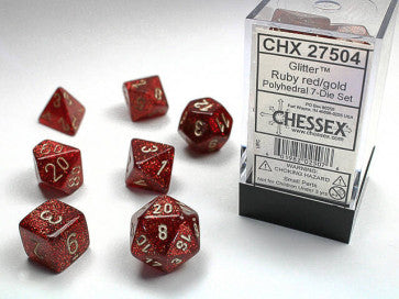 Chessex D7-Die Set Dice Translucent  Ruby/Gold  (7 Dice in Display)