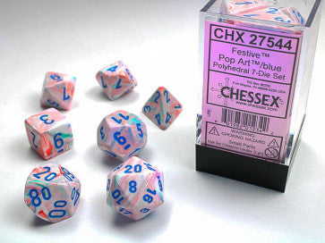 Chessex D7-Die Set Dice Festive Pop Art Blue  (7 Dice in Display)