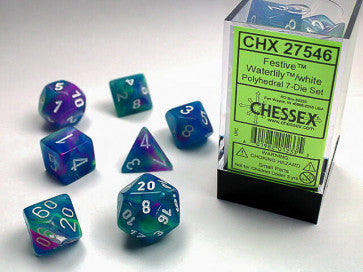 Chessex D7-Die Set Dice Festive Waterlily White  (7 Dice in Display)