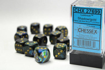 Chessex 16mm D6 Dice Block Lustrous Shadow/Gold
