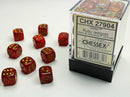 Chessex D6 Dice Glitter Set 16mm Ruby/Gold (36 Dice in Display)