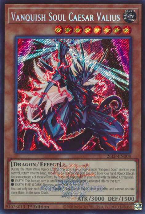 Vanquish Soul Caesar Valius (Emblazoned Secret Rare) [26LP-EN008] Secret Rare