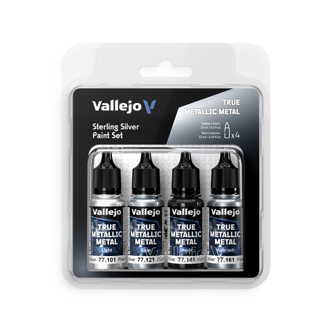 Vallejo True Metallic Metal Sterling Silver - 4 Colour Paint Set