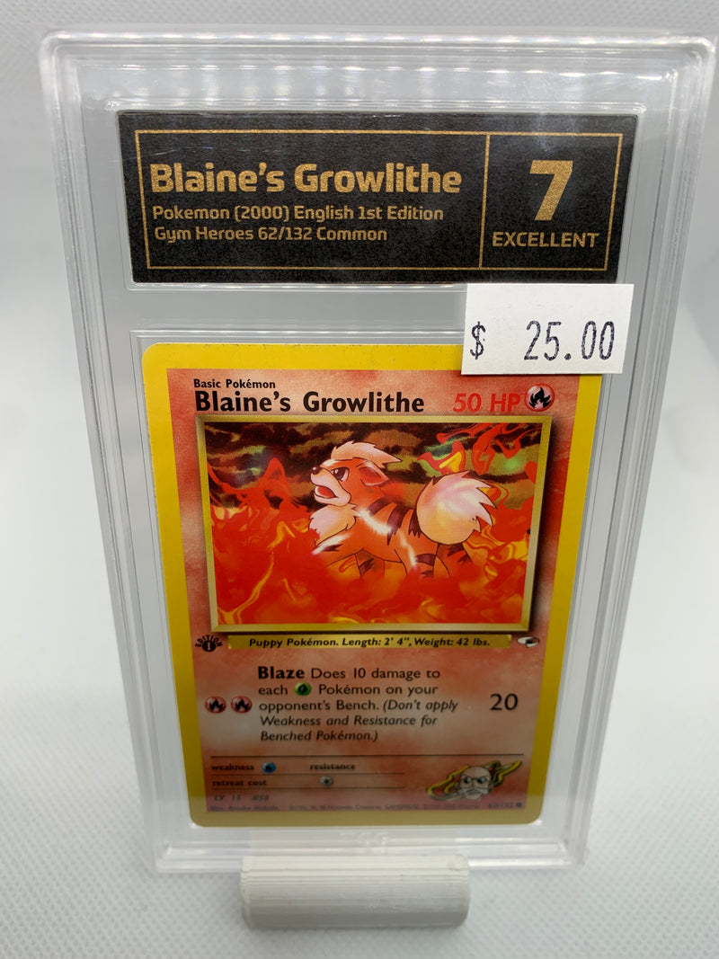 2000 Pokemon Gym Heroes - Blaine's Growlithe (62/132) - 1st Edition - Graded TCG 7