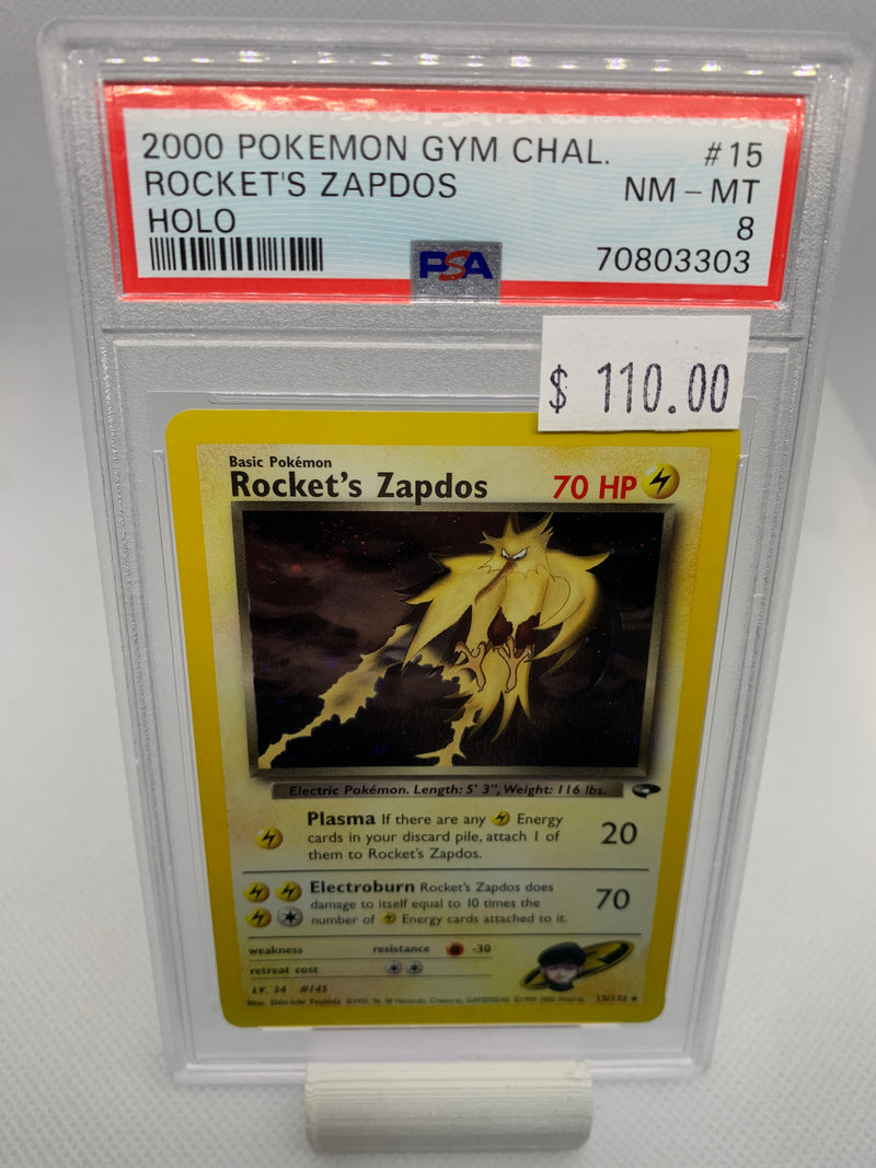 2000 Pokemon Gym Challenge - Rocket's Zapdos (15/132) - Graded PSA 8