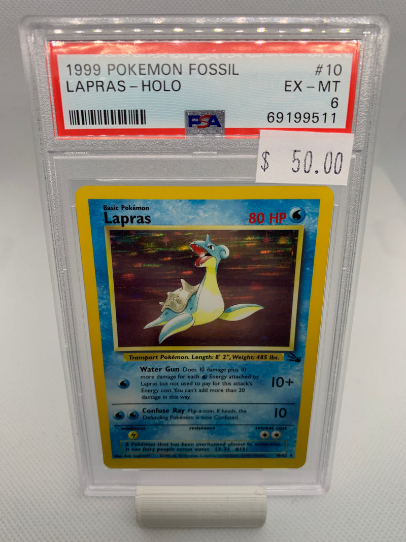 1999 Pokemon Fossil - Lapras (10/62)- HOLO - Graded PSA 6