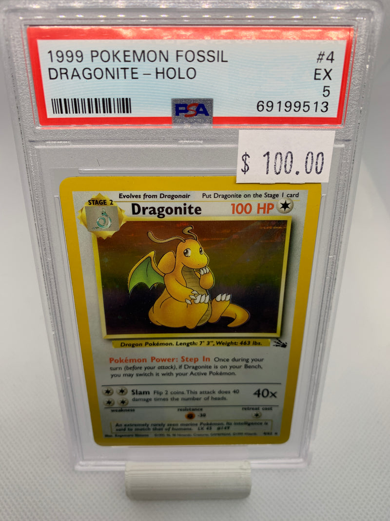 1999 Pokemon Fossil - Dragonite (04/62)- HOLO - Graded PSA 5