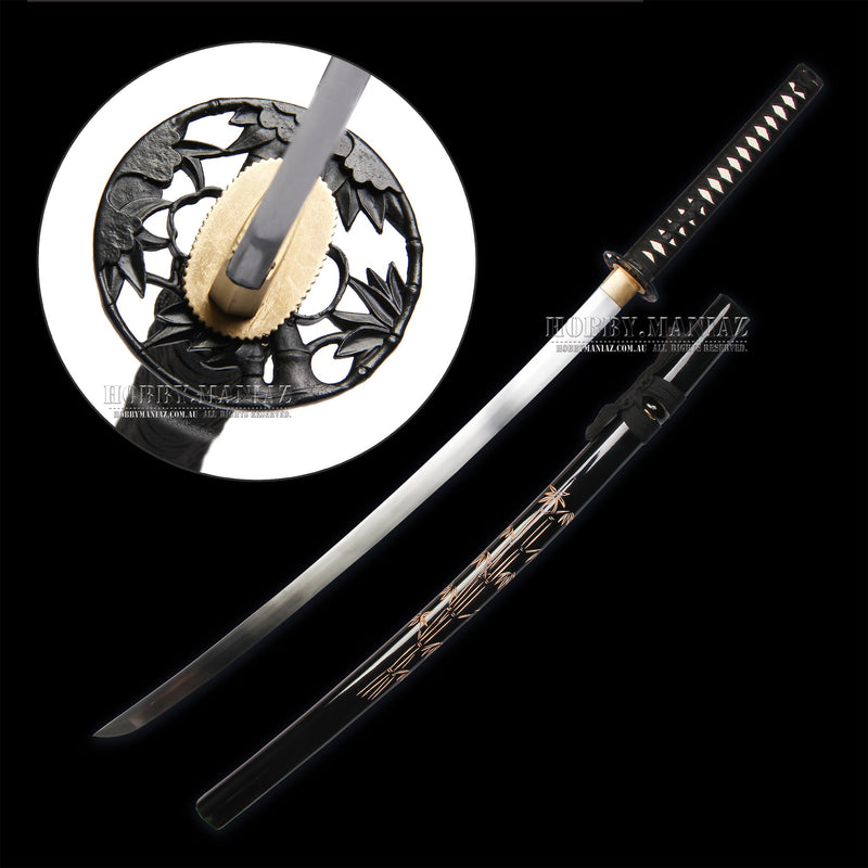 Full Tang Japanese Samurai Katana Collection IV B Bamboo Engraving Sword (Handmade)