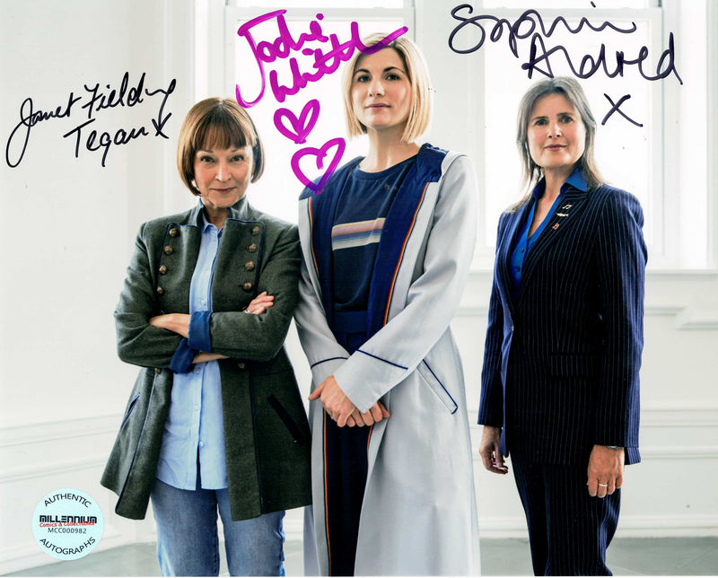 Jodie Whittaker & Janet Fielding & Sophie Aldred