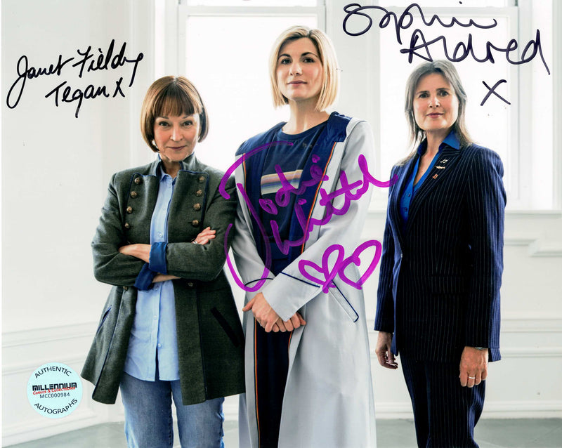 Jodie Whittaker & Janet Fielding & Sophie Aldred