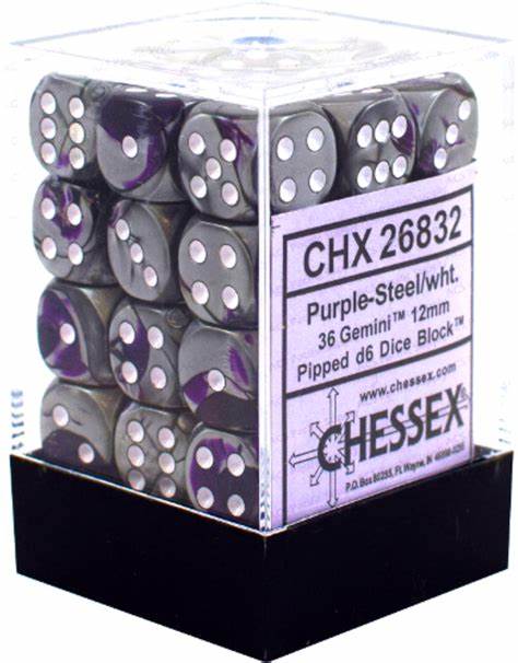 Chessex D6-Die Set Dice Gemini Purple Steel White
