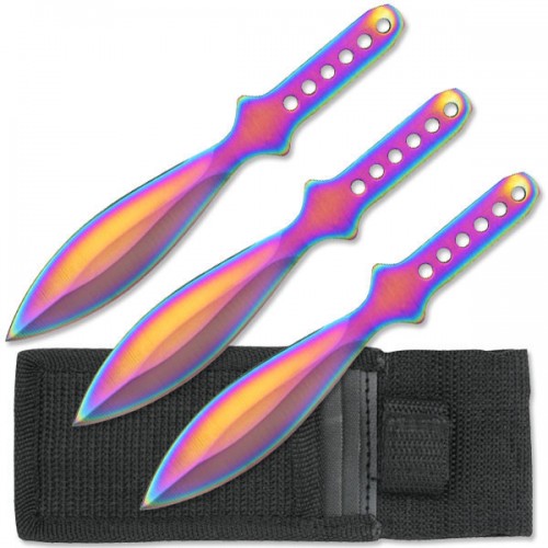 Perfect Point Set of 3 Rainbow Throwing Knives
