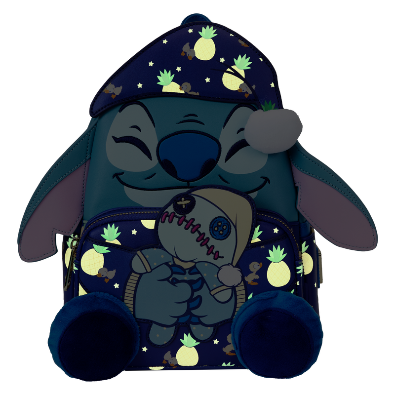 SDCC 2024 Loungefly  Limited Edition Bedtime Stitch Glow Mini Backpack and Zip Around Wallet