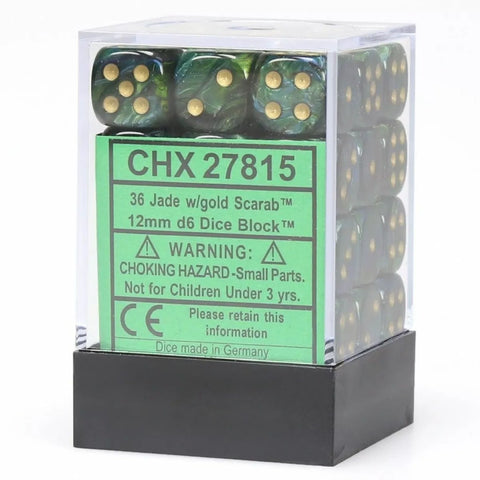 Chessex 12mm D6 Jade/Gold Block Scarab