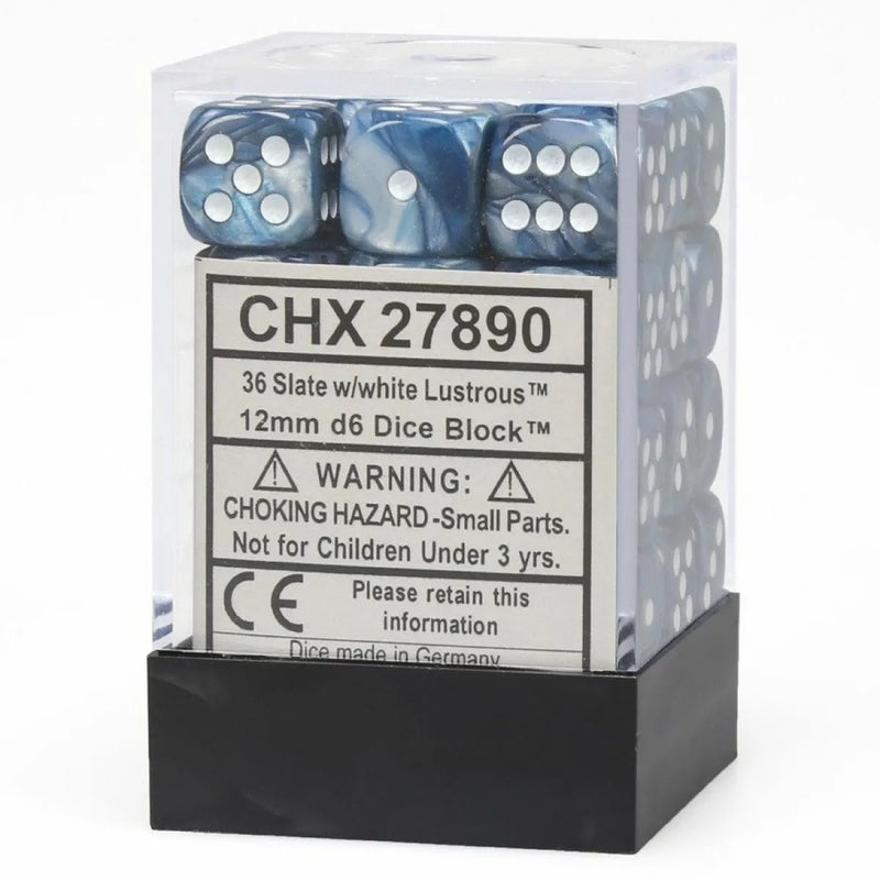 Chessex 12mm d6 Slate/White Block Lustrous