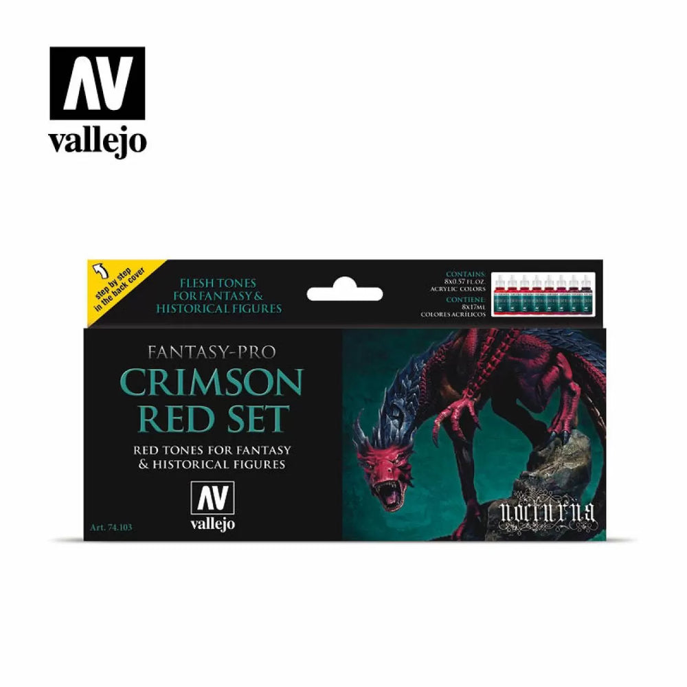 Vallejo 74103 Fantasy Pro Crimson Red Set (8) Acrylic Paint Set