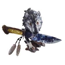 Decorative Wolf Knife with Display Stand