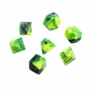 Chessex D7-Die Set Dice Gemini Polyhedral Green-Yellow/Silver (7 Dice in Display)