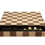 Dal Rossi - 14″ Wooden Inlaid box, with drawer and chess pieces