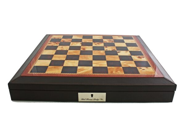 Dal Rossi - Staunton Metal/Marble Finish Chessmen w/ 16″ With Brown PU Leather Edge Compartment Box