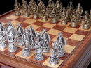 Dal Rossi - Dragon Pewter Chessmen w/ 18″ Shiny Mahogany FinIsh Compartment Board