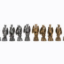 Dal Rossi - Dragon Pewter Chessmen w/ 18″ Shiny Mahogany FinIsh Compartment Board