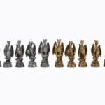 Dal Rossi - Dragon Pewter Chessmen w/ 18″ Shiny Mahogany FinIsh Compartment Board