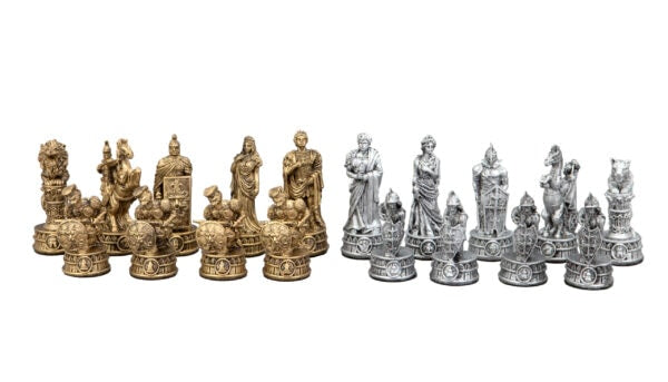 Dal Rossi - Roman Chessmen w/ 16″ Walnut FinIsh Compartment Board