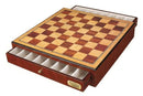 Dal Rossi - Dragon Pewter Chessmen w/ 18″ Shiny Mahogany FinIsh Compartment Board