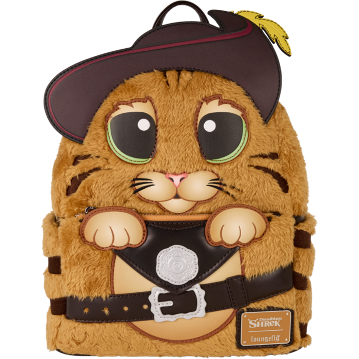 Shrek Loungefly - Puss in Boots Plush Cosplay 10" Faux Leather Mini Backpack