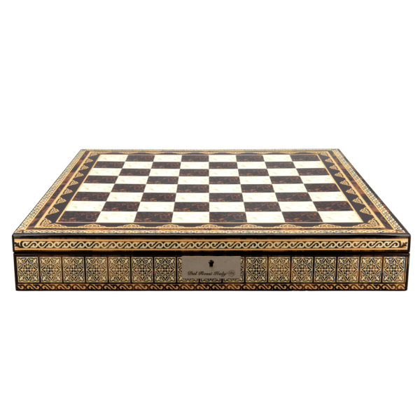 Dal Rossi - Gold and Silver Weighted Chess Pieces 110mm w/ Mosaic Finish 20″ Chess Board