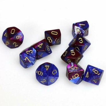 Gemini Polyhedral Blue-Purple/Gold Set of Ten d10s