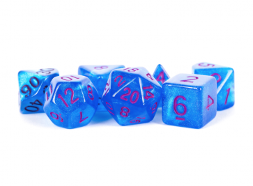 MDG 16mm Acrylic Polyhedral Dice Set: Stardust Blue w/ Purple Numbers