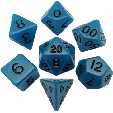 MDG 16mm Acrylic Polyhedral Dice Set: Glow Blue