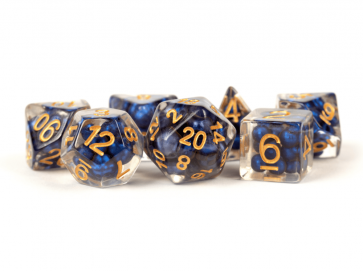 MDG 16mm Resin Polyhedral Dice Set: Pearl Royal Blue w/ Gold Numbers