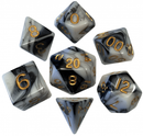 MDG 16mm Acrylic Polyhedral Dice Set: Marble w/ Gold Numbers