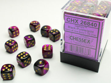 Chessex 12mm D6 Dice Block Gemini Black-Purple/Gold
