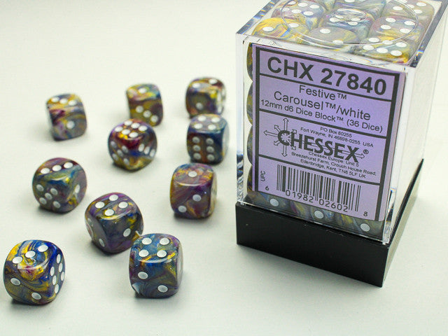 Chessex 12mm D6 Dice Block Festive Carousel/White (36 Dice in Display)