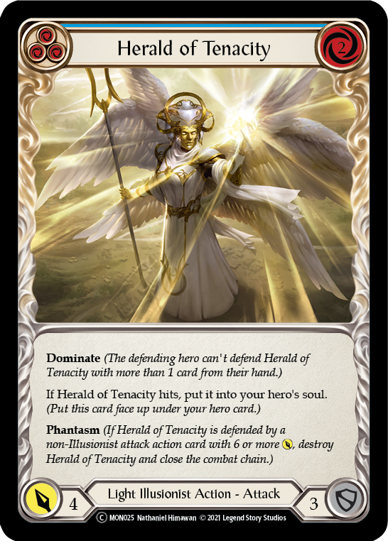 Herald of Tenacity (Blue) (Rainbow Foil) [U-MON025-RF] Unlimited Rainbow Foil