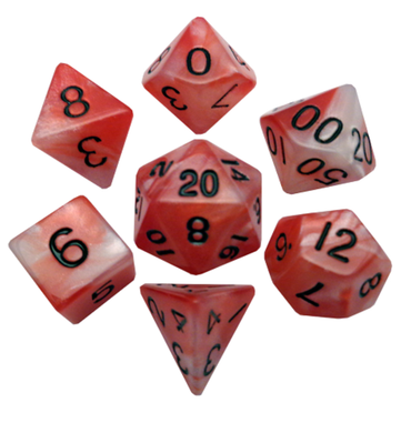 MDG 16mm Acrylic Polyhedral Dice Set: Red/White w/ Black Numbers