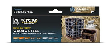Vallejo 80256 Wizkids Premium set: Wood & Steel Acrylic Paint Set (8 Colour Set)