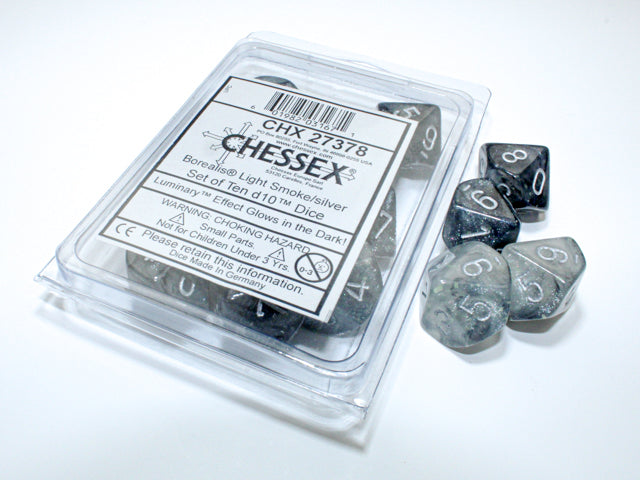 Chessex D10-Die Set Dice Borealis Light Smoke/silver Luminary (7 Dice in Display)