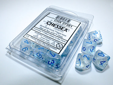Chessex D10-Die Set Dice Borealis Icicle ¢/light blue Luminary (7 Dice in Display)