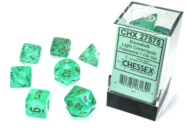 Chessex D7-Die Set Dice Borealis Polyhedral Light Green/gold Luminary (7 Dice in Display)