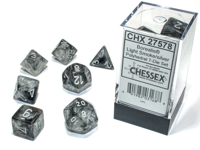 Chessex D7-Die Set Dice Borealis Polyhedral Light Smoke/silver Luminary (7 Dice in Display)