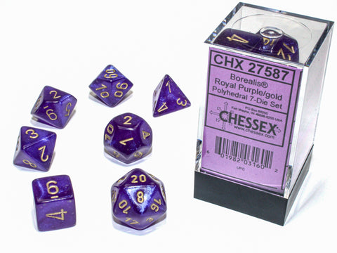 Chessex D7-Die Set Dice Borealis Polyhedral Royal Purple/gold Luminary (7 Dice in Display)