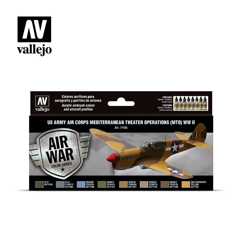 Vallejo 71183 Model Air US Army Air Corps Mediterranean Theater Op (MTO) WWII Acrylic Paint Set
